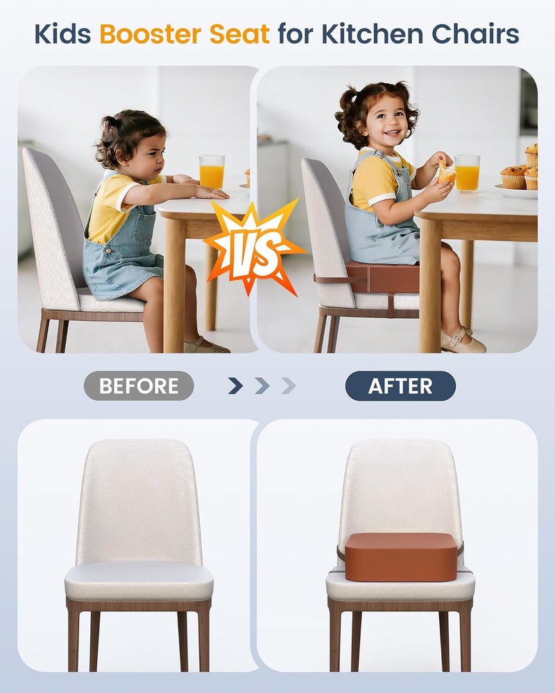 OPZAVYA Toddler Booster Seat for Dining Table and Kitchen Chair – Adjustable Safety Straps, PU Leather, Non-Slip, Easy to Clean, Portable Travel Foam Booster Cushion for Kids & Toddlers (Brown) - Image 5